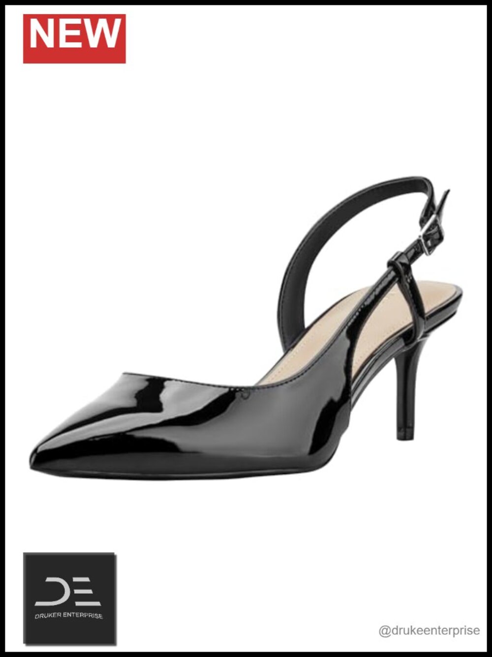 Marc Fisher Caya Pointed Toe Slingback Kitten Heel Pumps Faux Patent Leather